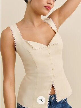 NWT 🌸 Reformation Viola Linen Top Ivory - Size 2